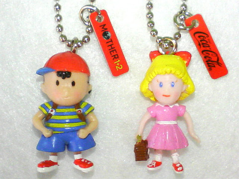 Earthbound Ness And Paula. Mother 1+2 Coca-Cola Keychains