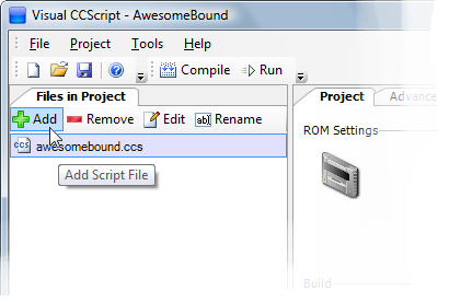 Adding a file in Visual CCS